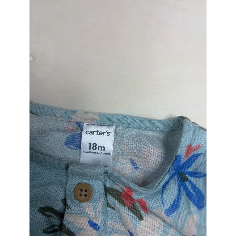Carters Baby Boy Blue Tropical Floral Cotton Romper Sleeveless 18M